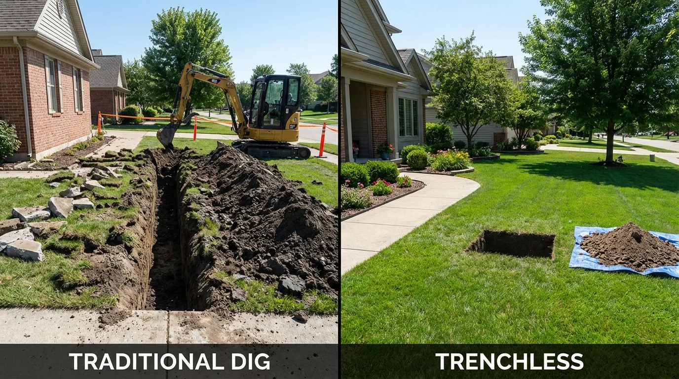 Trenchless sewer repair with minimal yard damage versus traditional excavation in Madison, FL